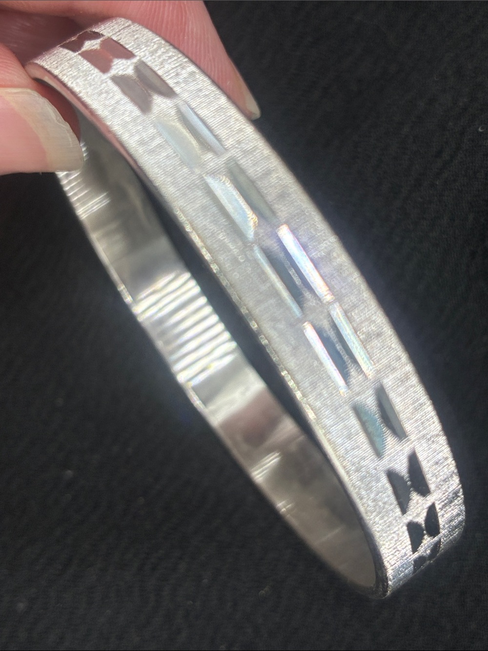 Silver Textured Geometric Bangle Bracelet - Women Accessories